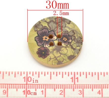 Деревянная пуговица Green Flower B15110, диаметр 30 мм, 1 шт.
