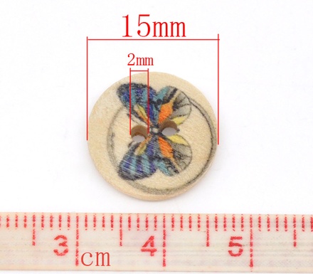 Деревянная пуговица Multicolor Butterfly B10596, диаметр 15мм, 1 шт.