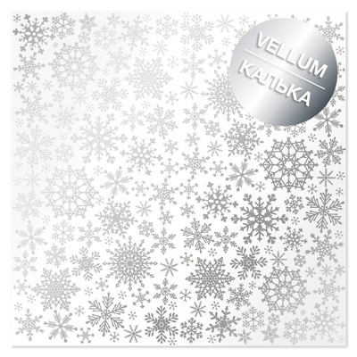 Аркуш кальки (веллум) зі срібним візерунком Silver Snowflakes, 30,5см х 30,5см, ТМ Фабрика Декору