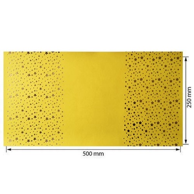 Отрез кожзама с тиснением  золотой фольгой Golden Stars Yellow, 50см х 25см, ТМ Фабрика Декора