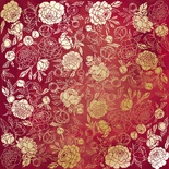 Аркуш одностороннього паперу з фольгуванням, дизайн Golden Peony Passion Burgundy aquarelle, 30,5см х 30,5см, ТМ Фабрика Декору