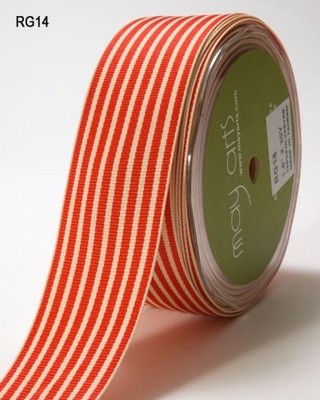 Лента RED/IVORY STRIPES, цвет красный/бежевый, ширина 3,8см, длина 90 см