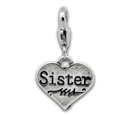 Металлическа подвеска Сердце с надписью "Sister" 3.0см x 17.0мм, 1 шт.