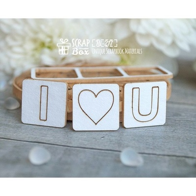 Чипборд ScrapBox - надпись І Love U квадратиками Hi-217