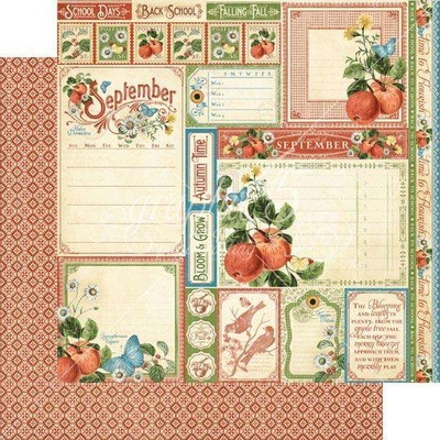 ЦЕНА СНИЖЕНА! Лист бумаги Graphic 45 - Time to Flourish - September Cut Apart, размер 30х30 см, двусторонняя
