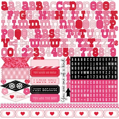 Лист наклеек - алфавит от Echo Park - Love Story Element Stickers, 30х30 см