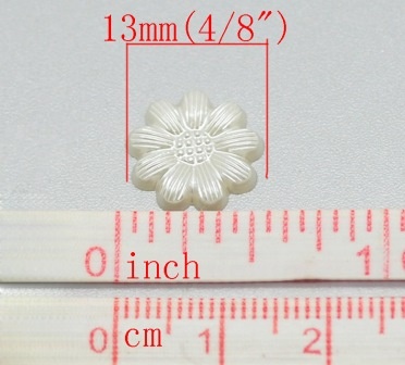 Цветок, имитация жемчуга, 13мм, цвет молочный, 10 шт.
