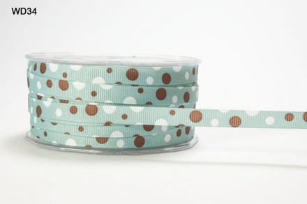 Лента GROSGRAIN/BUBBLE DOT, цвет TEAL/BROWN/WHITE, ширина 9,5мм, длина 90 см