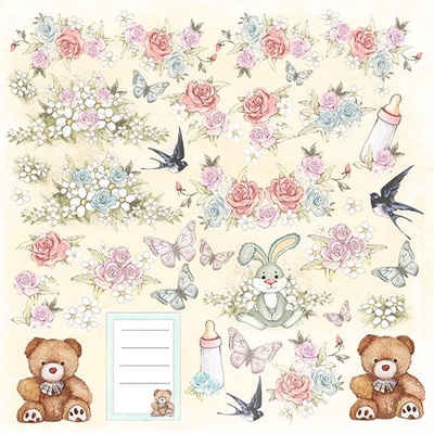 Лист с картинками для вырезания Baby shabby 30,5х30,5 см, ТМ Фабрика Декора