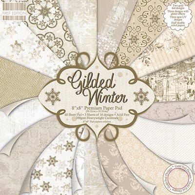 Полный набор новогодней бумаги от First Edition - Gilded Winter, 20х20 см, 48 листов