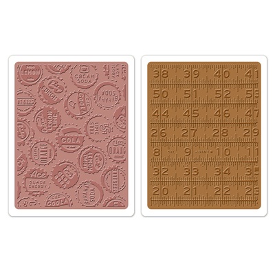 Набор папок для тиснения от Sizzix - Sizzix Texture Fades Embossing Folders 2PK - Bottle Caps & Rulers Set