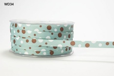 Лента GROSGRAIN/BUBBLE DOT, цвет TEAL/BROWN/WHITE, ширина 9,5мм, длина 90 см