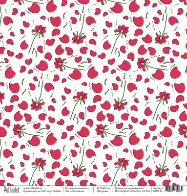 Лист бумаги для скрапбукинга от Polkadot - Ботаника, коллекция школа, 30х30 см, плотность 190 гр\м2