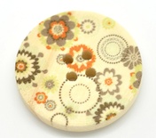 Деревянная пуговица Multicolor Flower Pattern  B15466, диаметр 3 см, 1 шт.