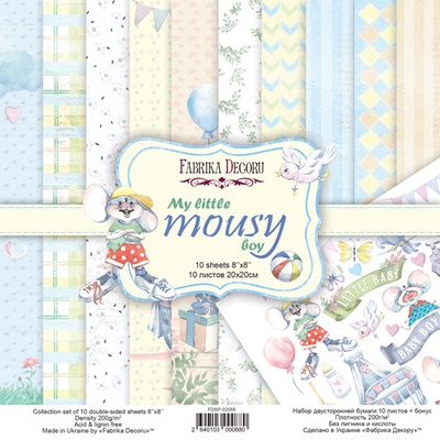 Набор скрапбумаги My little mousy boy 20x20 см 10 листов, ТМ Фабрика Декору