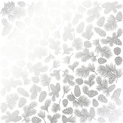 Аркуш одностороннього паперу зі срібним тисненням, дизайн Silver Pine cones White, 30,5см х 30,5см, ТМ Фабрика Декору