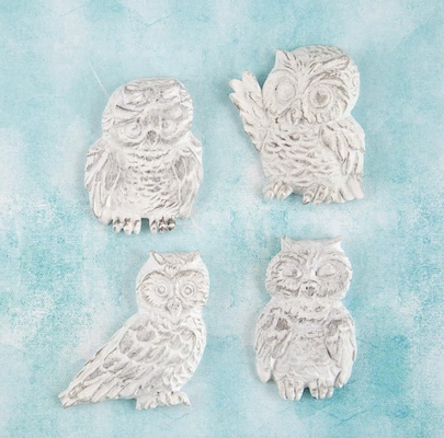 Набор украшений от Prima Marketing - Shabby Chic Treasures Resin Embellishments - Owls, Совы, 4 шт