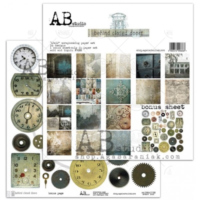 Набор бумаги от ABstudio - "Behind closed doors"- scrapbooking paper set 8x 30х30см + bonus