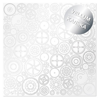 Лист кальки (веллум) с фольгированием Silver Gears 30,5х30,5 см, ТМ Фабрика Декора
