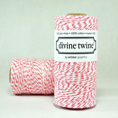 Хлопковый шнур от Divine Twine - Coral, 1 мм, цвет коралловый/белый, 1м