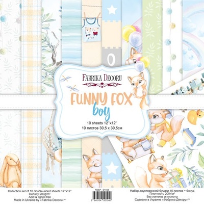 Набор скрапбумаги Funny fox boy 30,5x30,5 см 10 листов, ТМ Фабрика Декора