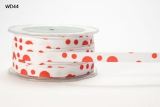 Лента GROSGRAIN/BUBBLE DOT, цвет WHITE/RED, ширина 9,5мм, длина 90 см