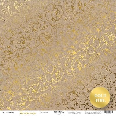Лист односторонней бумаги с золотым тиснением от Scrapmir - Крафт - Tenderness, 30x30  см