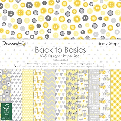 Набор бумаги от Dovecraft - Back to Basics Baby Steps (20x20 см), 48 листов, односторонняя